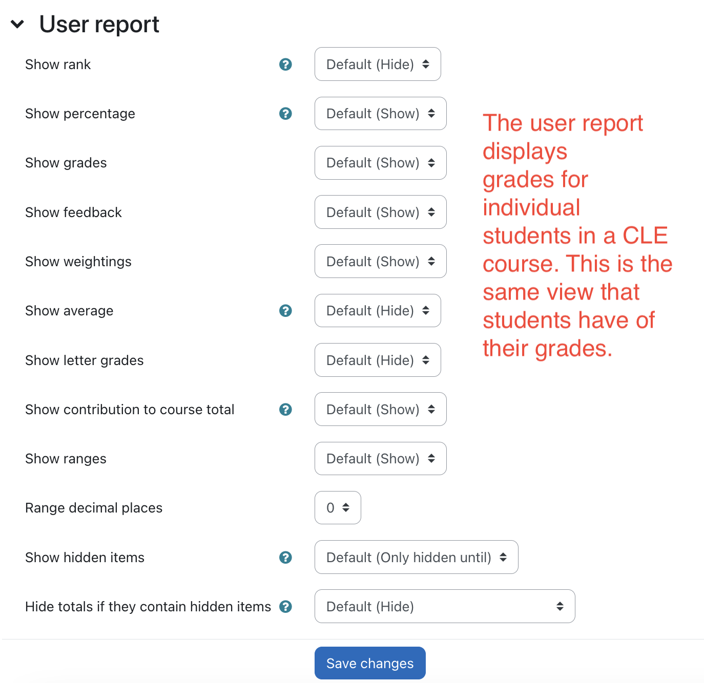 Screenshot of User Report page