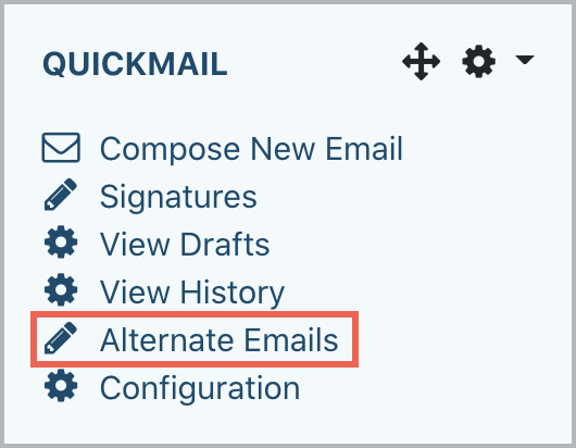  A screenshot of the quickmail Block setting page from the instructor or manager perspective: How to add an alternate email.png