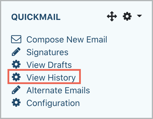 A screenshot of the quickmail page from the instructor or manager perspective: How to view history from the Quickmail block.png