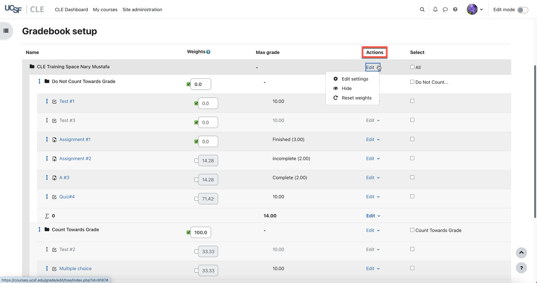 A screenshot showing the Actions column on the Gradebook Setup page..png